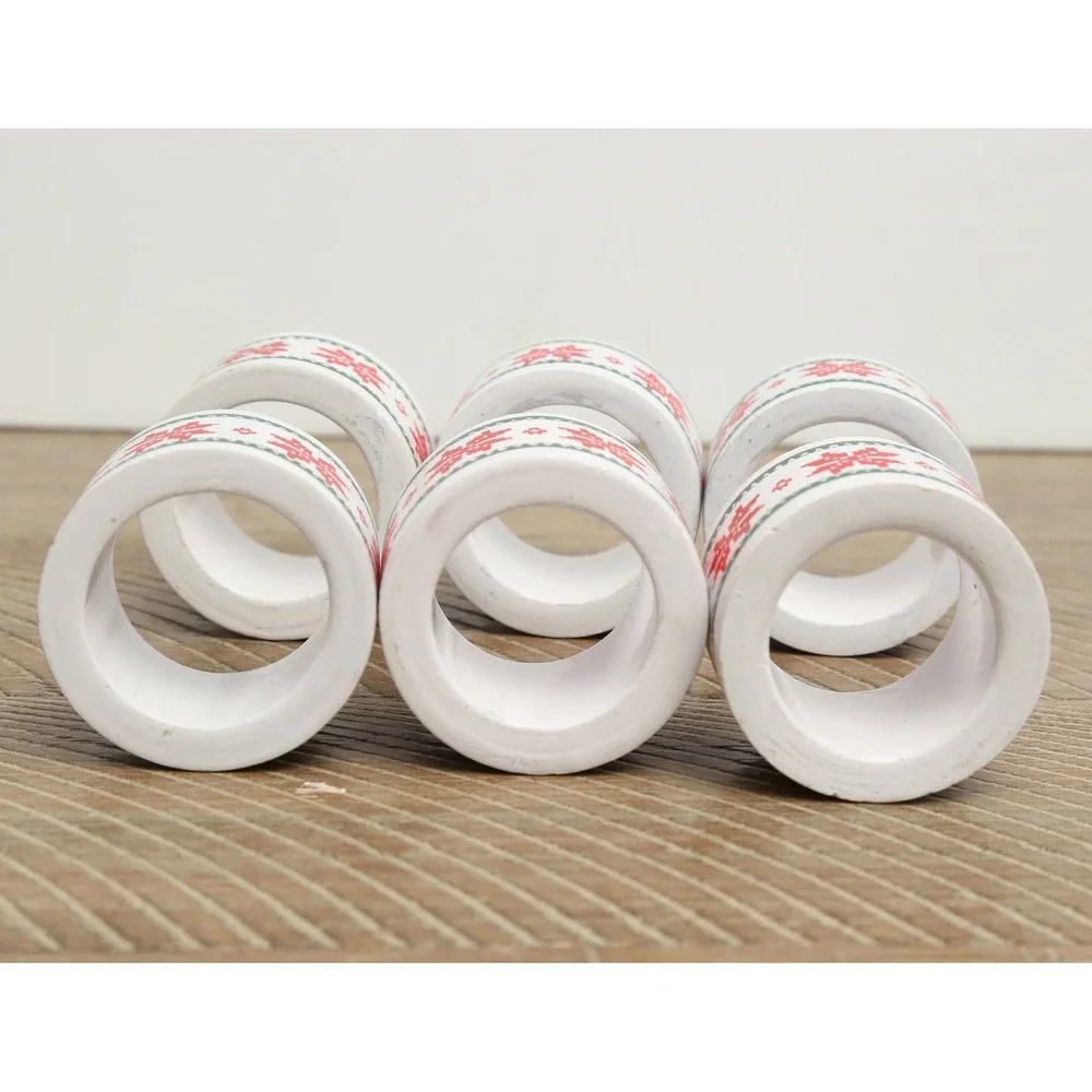 Festive Holiday Napkin Rings in Red and Green, Wooden Christmas Napkin Holders